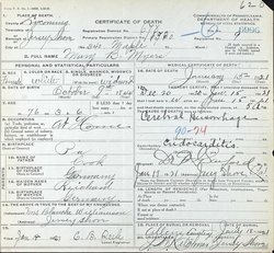 Mary B. Cook Myers death certificate
