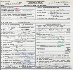 William Henry Light 1867-1943, Death Certificate