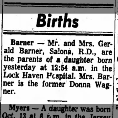 baby grirl Barner for Donna Rae Wagner